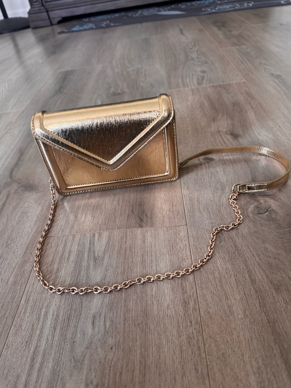 Mango Metallic Gold Envelope Crossbody with Chain Strap